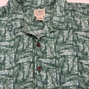 Vintage L.L.Bean Hawaiian Camp Shirt Men XL Palm Tree Print Button Short Sleeve‎